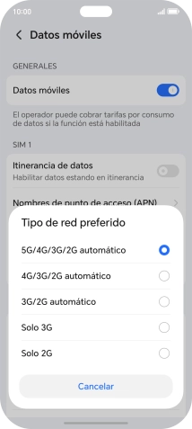Pulsa el tipo de red deseado.