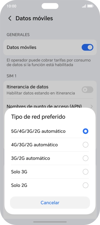 Pulsa el tipo de red deseado.