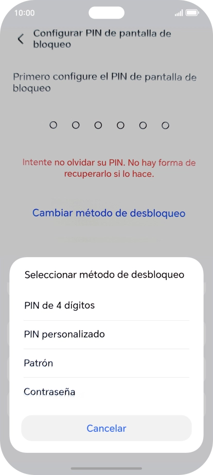 Pulsa el código de seguridad deseado y sigue las indicaciones de la pantalla para crear un código de seguridad del teléfono adicional. Pulsa el código de seguridad deseado y sigue las indicaciones de la pantalla para crear un código de seguridad del teléfono adicional.