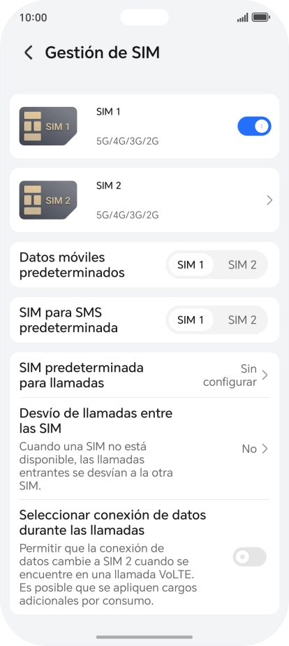 Pulsa el indicador junto a la línea móvil deseada para activar o desactivar el uso de la SIM. Pulsa el indicador junto a la línea móvil deseada para activar o desactivar el uso de la SIM.