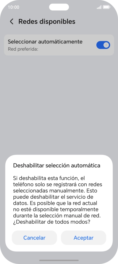 Pulsa Aceptar y espera mientras el teléfono está buscando redes.