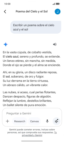 A Gemini le puedes pedir que genere un texto a partir de una descripción tuya. A Gemini le puedes pedir que genere un texto a partir de una descripción tuya.