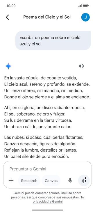 A Gemini le puedes pedir que genere un texto a partir de una descripción tuya. A Gemini le puedes pedir que genere un texto a partir de una descripción tuya.