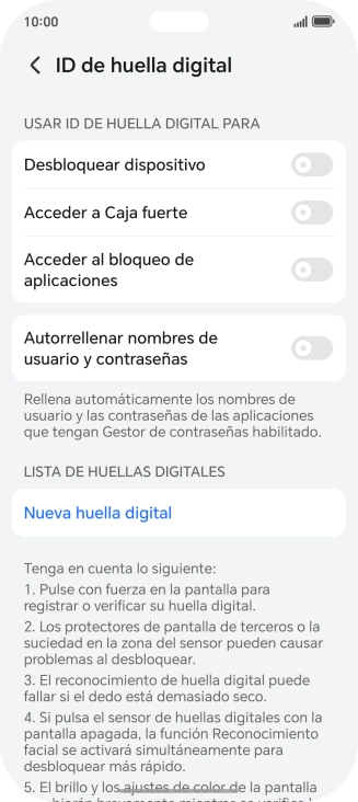 Pulsa Nueva huella digital. Pulsa Nueva huella digital.