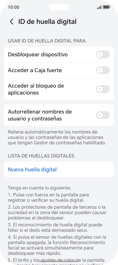 Pulsa Nueva huella digital. Pulsa Nueva huella digital.