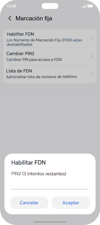 Introduce el código PIN2 y pulsa Aceptar. Introduce el código PIN2 y pulsa Aceptar.