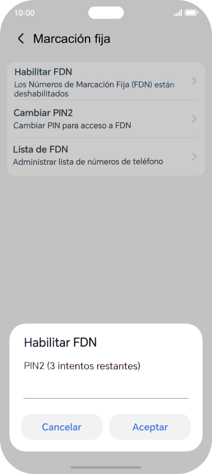 Introduce el código PIN2 y pulsa Aceptar. Introduce el código PIN2 y pulsa Aceptar.