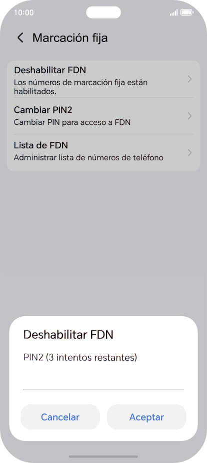 Introduce el código PIN2 y pulsa Aceptar. Introduce el código PIN2 y pulsa Aceptar.