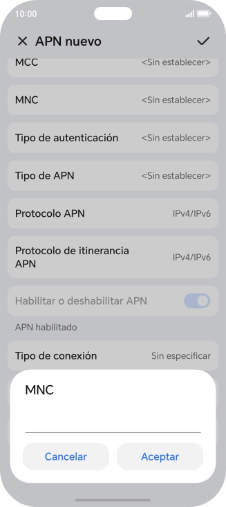 Introduce 01 y pulsa Aceptar.