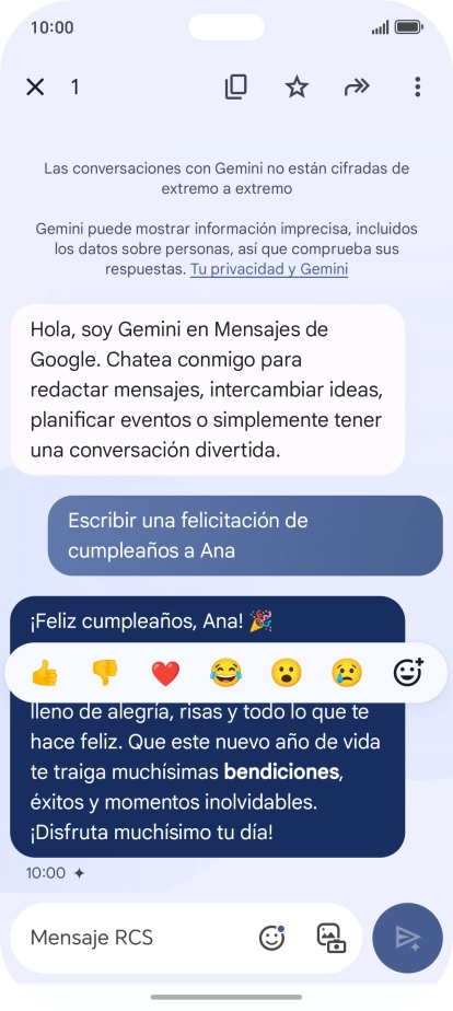 Pulsa la propuesta de texto de Gemini durante unos instantes. Sigue las indicaciones de la pantalla para utilizar el texto propuesto. Pulsa la propuesta de texto de Gemini durante unos instantes. Sigue las indicaciones de la pantalla para utilizar el texto propuesto.