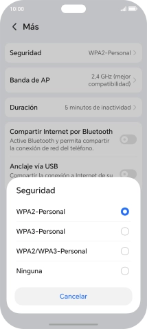 Pulsa WPA3-Personal para proteger la conexión wifi con una contraseña.