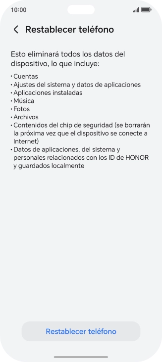 Pulsa Restablecer teléfono.