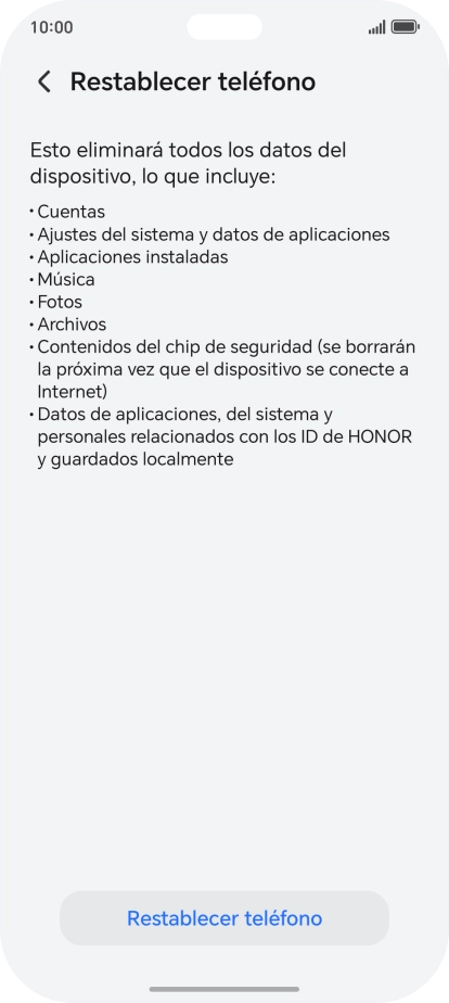 Pulsa Restablecer teléfono.
