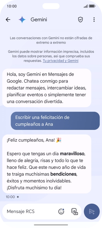 La propuesta de texto de Gemini se visualiza ahora en la pantalla. La propuesta de texto de Gemini se visualiza ahora en la pantalla.