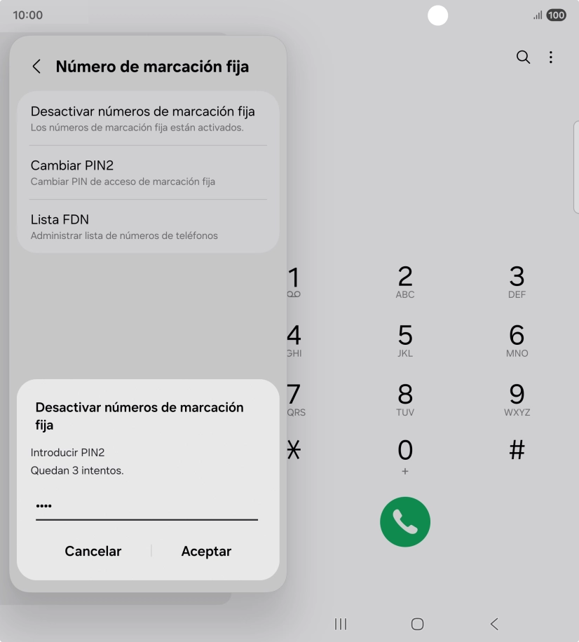 Introduce el código PIN2 y pulsa Aceptar.