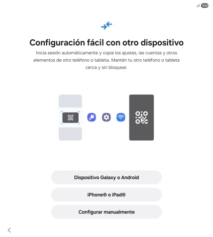 Pulsa la opción deseada para transferir contenido desde otro dispositivo y pulsa Configurar manualmente.