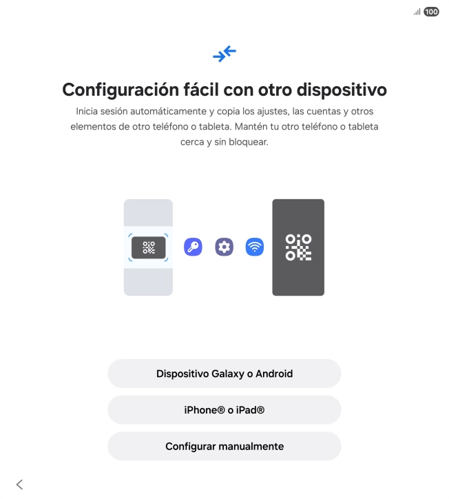 Pulsa la opción deseada para transferir contenido desde otro dispositivo y pulsa Configurar manualmente.