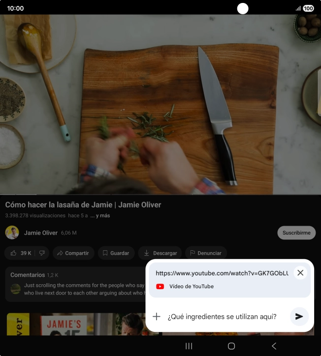 Sigue las indicaciones de la pantalla para escribir o decir en alto la pregunta que quieres hacer del vídeo.