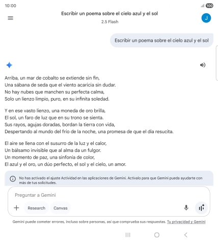 A Gemini le puedes pedir que genere un texto a partir de una descripción tuya.