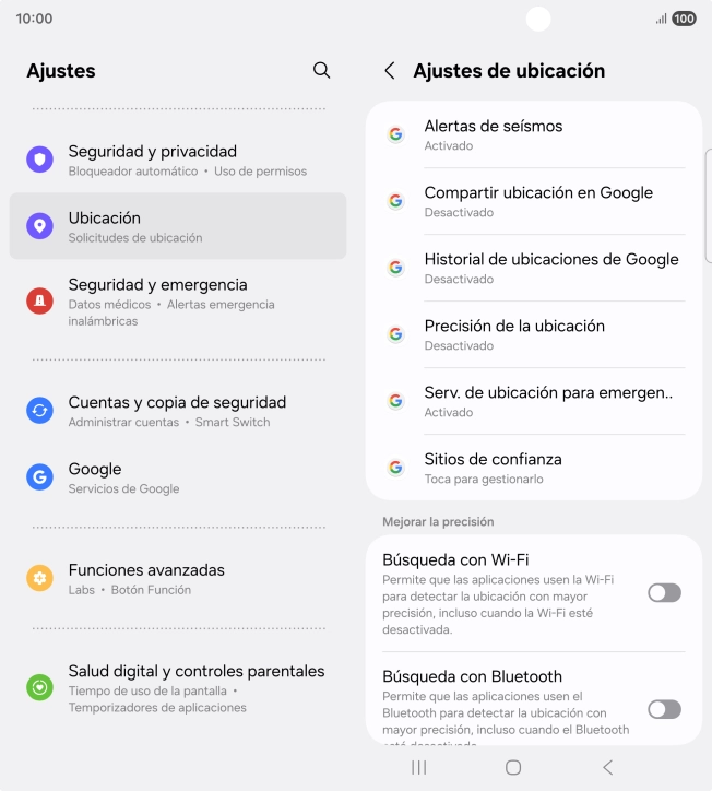 Pulsa Precisión de la ubicación.