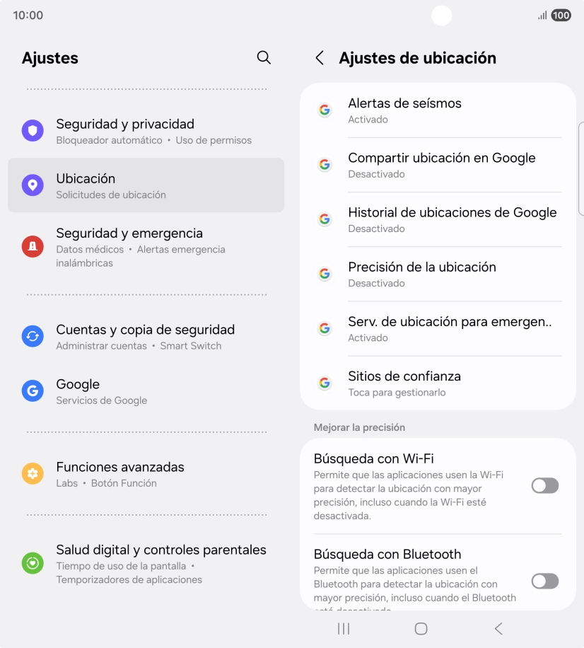 Pulsa Precisión de la ubicación.