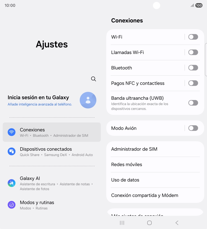Pulsa Conexión compartida y Módem.