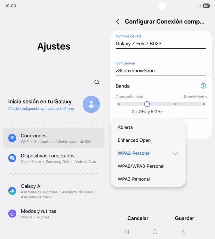 Pulsa WPA3-Personal para proteger la conexión wifi con una contraseña.