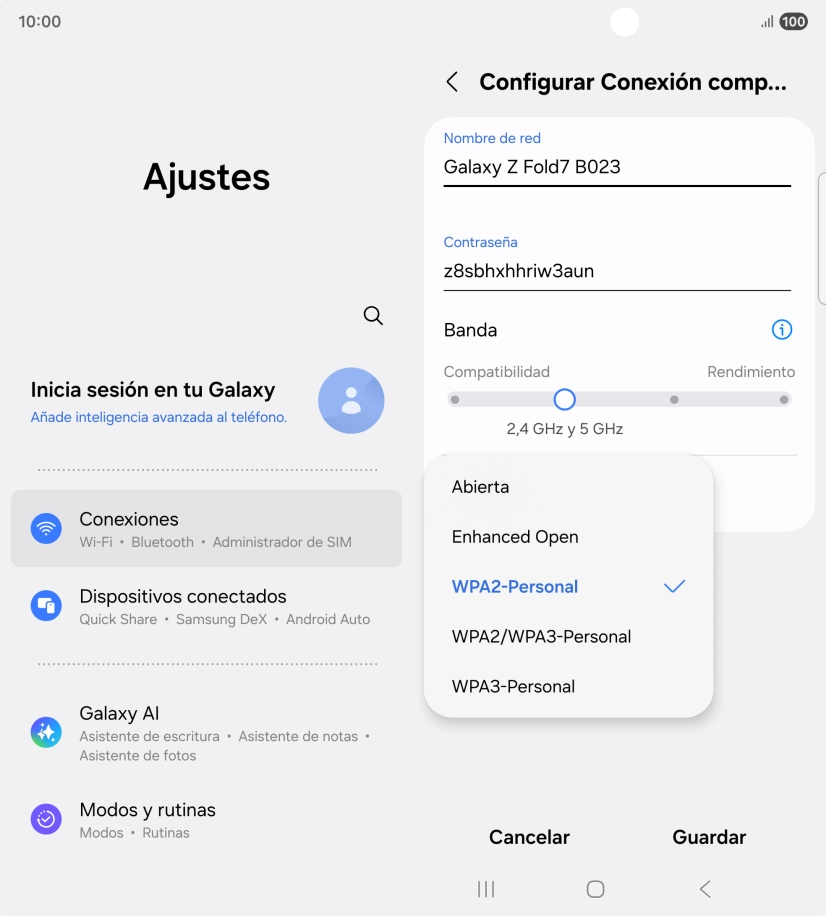Pulsa WPA3-Personal para proteger la conexión wifi con una contraseña.