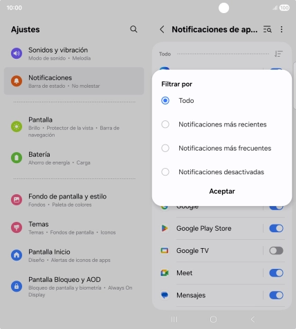 Pulsa el ajuste deseado.