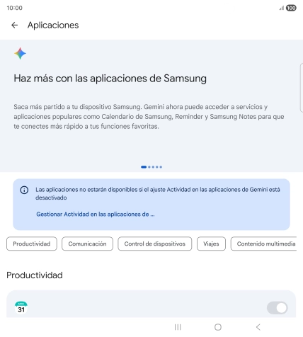 Pulsa el indicador junto a la extensión deseada para activar la función.
