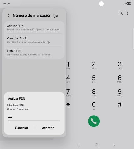 Introduce el código PIN2 y pulsa Aceptar.