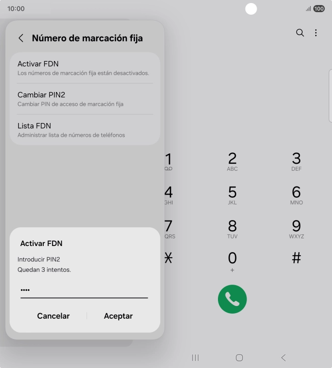 Introduce el código PIN2 y pulsa Aceptar.