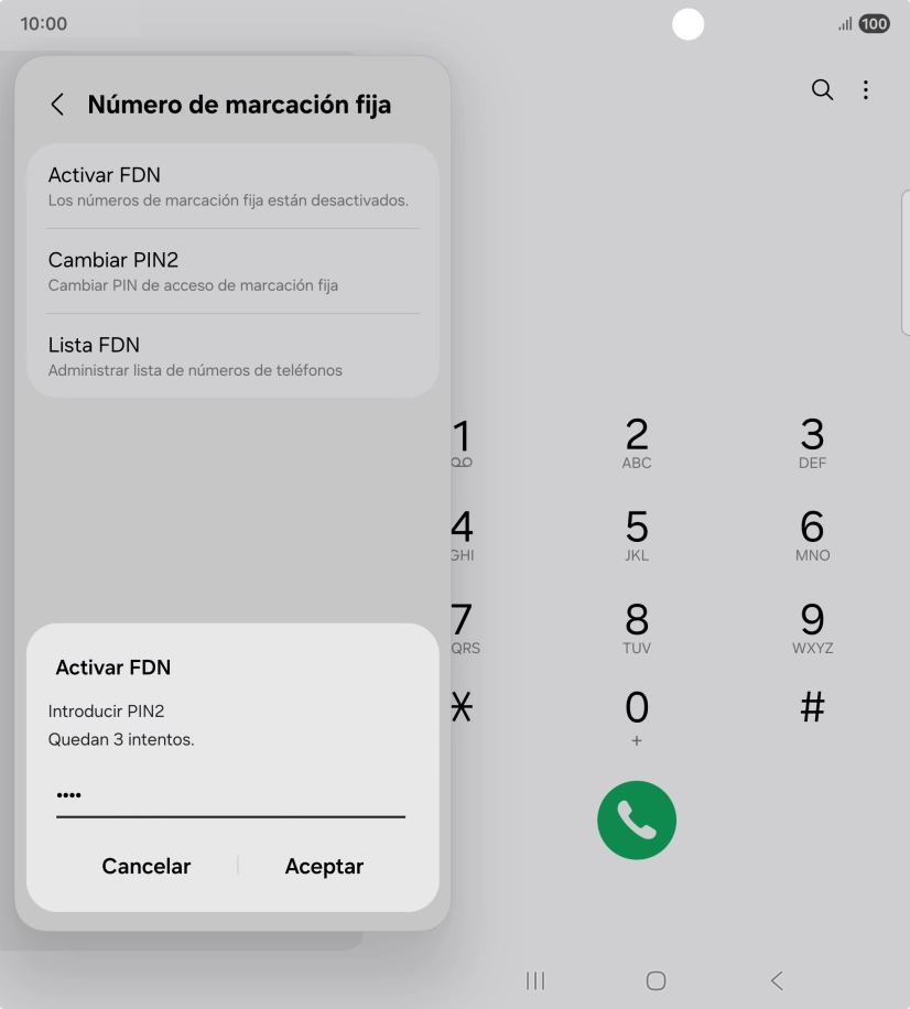 Introduce el código PIN2 y pulsa Aceptar.