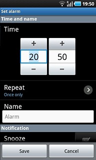 Press + or - to set the required time.