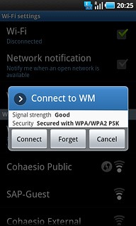 Follow the instructions on the display to select security settings, if required.Press Connect.
