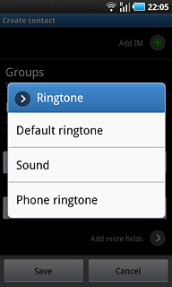 Press Default ringtone, Sound or Phone ringtone.