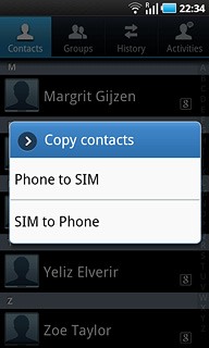 Press Phone to SIM or SIM to Phone.