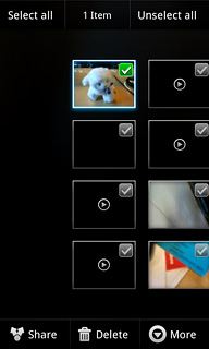 When a picture or video clip is ticked (V), it is selected.