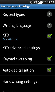 Press XT9 to activate or deactivate the function.