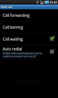 After a moment, the current settings are displayed.Press Call waiting to activate or deactivate the function.