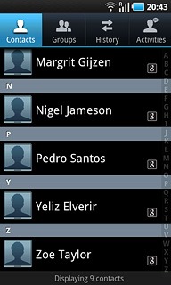 Press the required contact.The contact details are displayed.