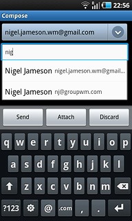An email message containing the picture or video clip is created.Key in the first letters of the required contact.Matching contacts are displayed.Press the required contact.