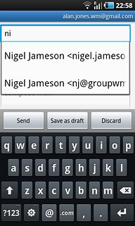 An email message containing the picture or video clip is created.Key in the first letters of the required contact.Matching contacts are displayed.Press the required contact.
