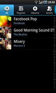Press one of the following categories at the top of the display:Go to the required audio file or playlist.Press the required audio file or the required playlist.