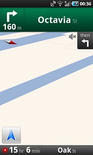 The navigation window with information about your route is displayed.The next turn and the next route detail are displayed at the top of the display.
