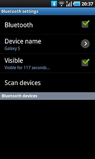 When the box next to the menu item is ticked (V), Bluetooth visibility is activated.