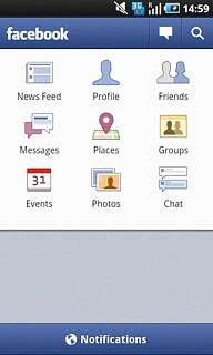 You can now use the application.Please note that Facebook is not part of the original application package and therefore only a general description is given here.You have the following options:Write status updatesSend messagesWrite text on WallUpload pictures