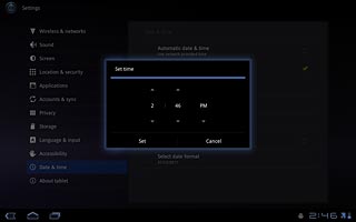 Press arrow up or arrow down above or below hour, minute and AM/PM to set the time.