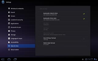 Press Automatic time zone to activate or deactivate the function.