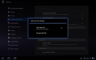 Press Lock SIM card to activate or deactivate the PIN.